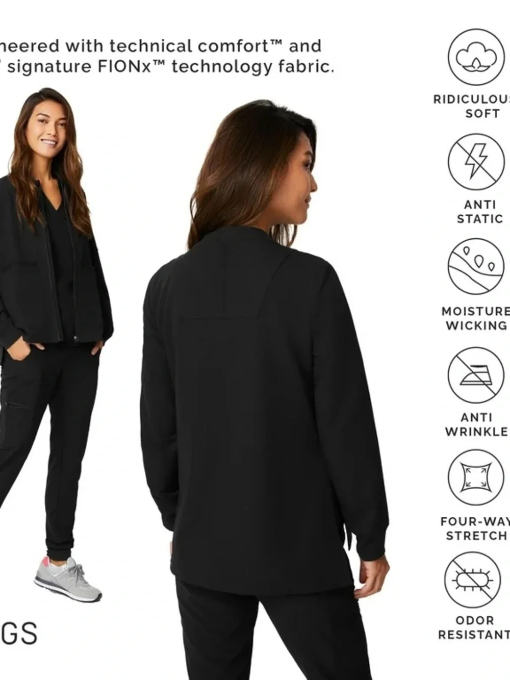 Figs Women's Black Bellery Scrub Jacket - Picture 3 of 7
